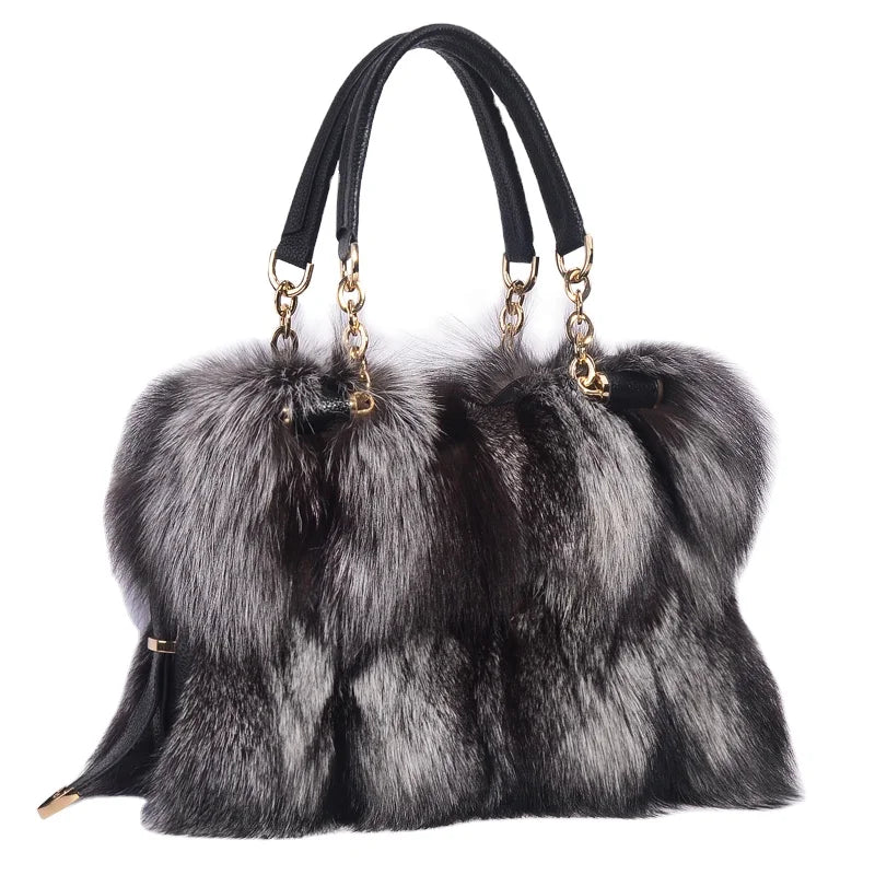 MWFur High-quality Hand-carry One-shoulder Bag Women Fox Fur Handbag Fashion Fur Bag