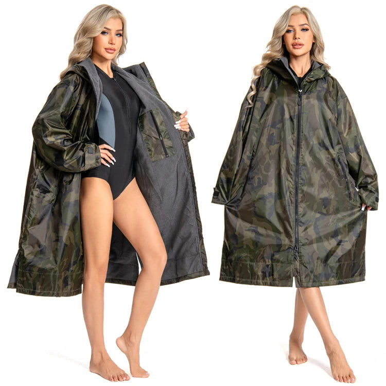 Customized Men Kids Oversize Robe Waterproof Jacket Warm Fleece Lining Beach Surf Poncho Dry Changing Robe Swimming Coat Parka