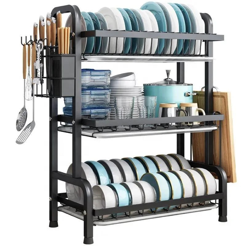 Stainless Steel Kitchen Dish Draining Rack Tableware Storage Rack Household Multi-functional Kitchen Storage Rack