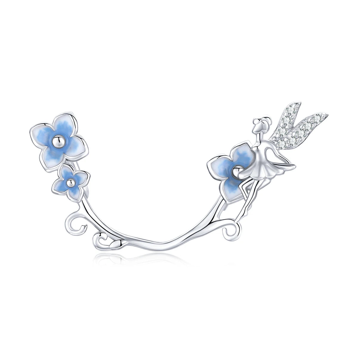 100% 925 Sterling Silver Bead Flower Fairy Charm Pendant with Zircon Fit Original Bracelet Necklace for Women DIY Jewelry BSC391