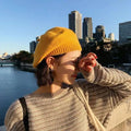 2022 Women's Autumn Winter Wool Hairy Knitted Beret British Retro Style Plain Pattern Casual Daily Outdoor Use