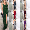 New Arrival Long Party Dresses Women Spaghetti Strap Sequin Dress V Neck Slit Luxury Evening Dresses Vestidos De Club