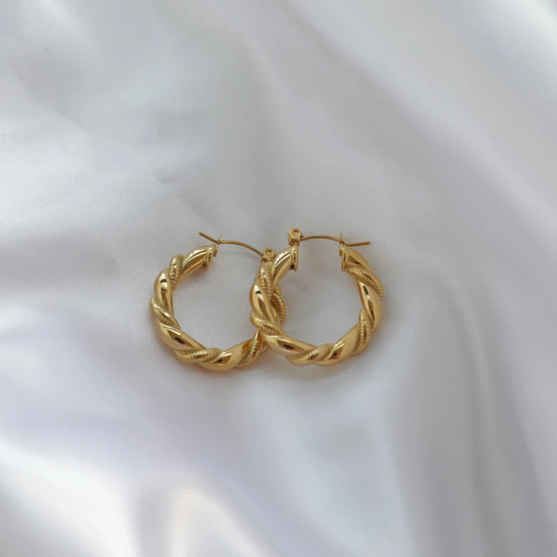 Fenny 18K PVD Plated Wholesale New Hot Seller Three Rows Rope Twisted Chain Stainless Steel Hoop Earring for Women