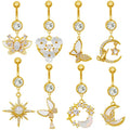 Gaby New Gold Plated Long  Dangle Belly Rings Stainless Steel Belly Button Ring Surgical Steel Jewelry Body Piercing Jewelry