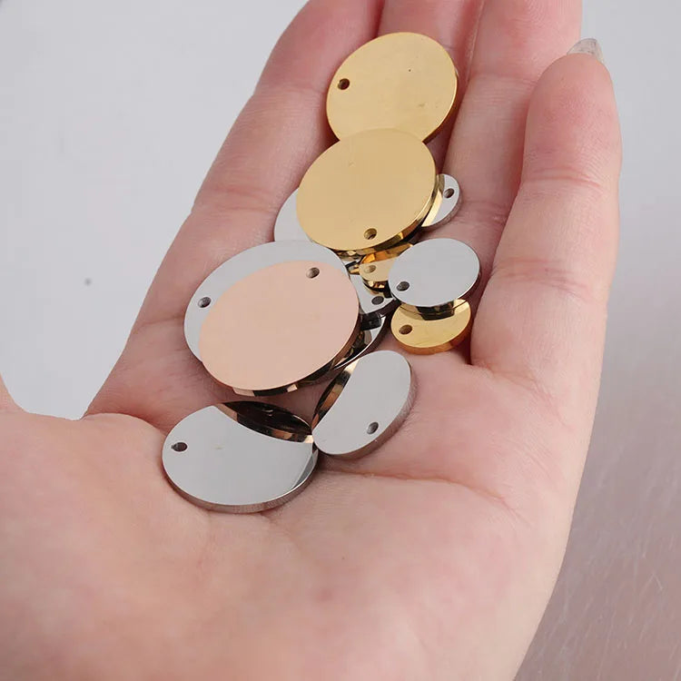 S119418K Gold Plated Stainless Steel Stamping Disc Circle TagsOval Round Blank Flat Engraving TagsDisc Blanks