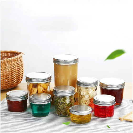8oz 16oz Storage Bottle Glass Container Honey Glass Jar Round Wide Mouth Airtight Glass Mason Jar with Metal Lid
