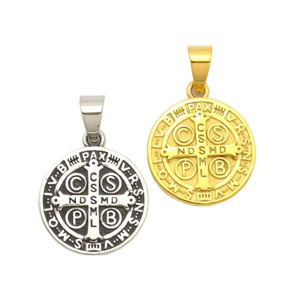 Nordic Jewelry Stainless Steel Cross Plate Pendant Initial Charms Vintage Gold Plated Jewelry Stainless Steel