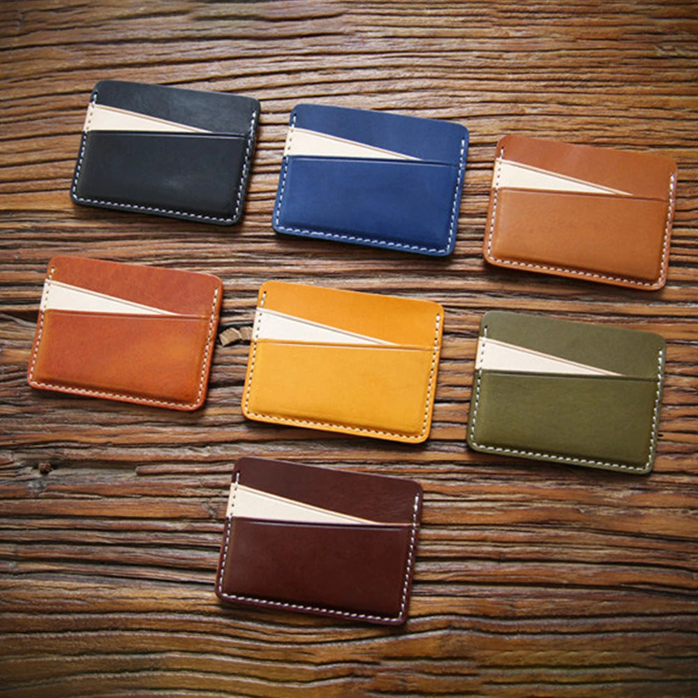 Custom Slim Small Mini Men's Vegan Tanned Leather Card Holder Wallet Large Capacity Business Card Case