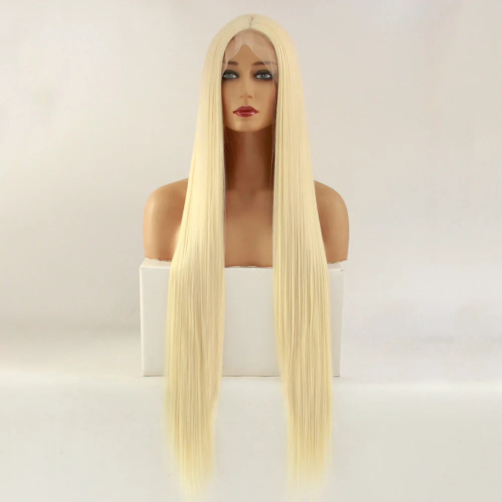 30 Inches Color 613 Hair Wigs Classic Full Quality Blonde Long Lace Front Heat Resistant Synthetic Wig With Frontal