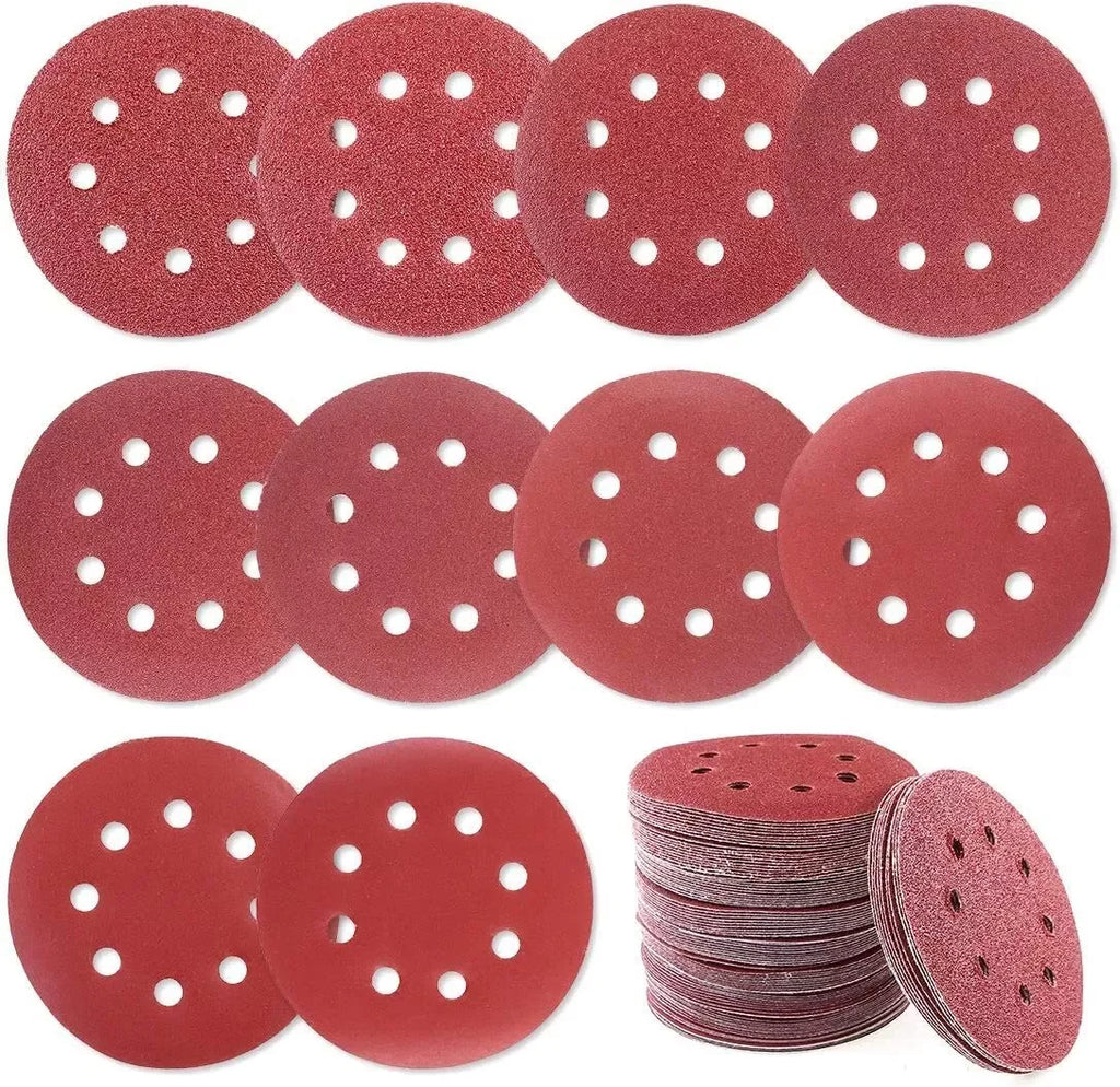 Local Stock Fast Shipping 100pcs 5 Inch 8-Hole Hook Loop Sanding Discs Abrasive Discs for Random Orbital Sander 40-180 Grits