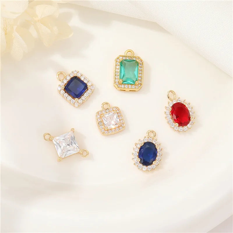 Factory Wholesale DIY Jewelry Accessories Colorful Rectangular and Oval Zircon Pendants for Necklaces Bracelets Charms