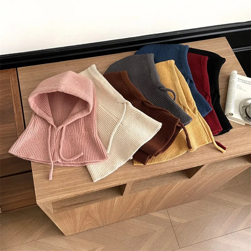 Wholesale New Fashion Thickened Knitted Women Men Balaclava Hats Drawstring Hooded Neck Hat