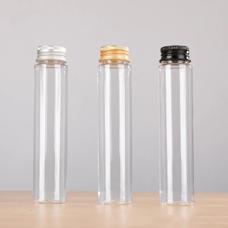 110ml Plastic Flat Bottom test Tube Bottle Data Cable Line Tube with Screw Aluminum Gold Silver Black Cap Lid