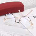 Jiuling Eyewear Vintage Leopard Tr90 Frame Glasses Round Optical Semi Frameless Anti Blue Ray Eyeglasses Frame for Women Mens