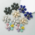 Sweet Full Diamond Earrings Alloy White Black Blue Rainbow Colorful Crystal Stud Flower Earrings for Girl