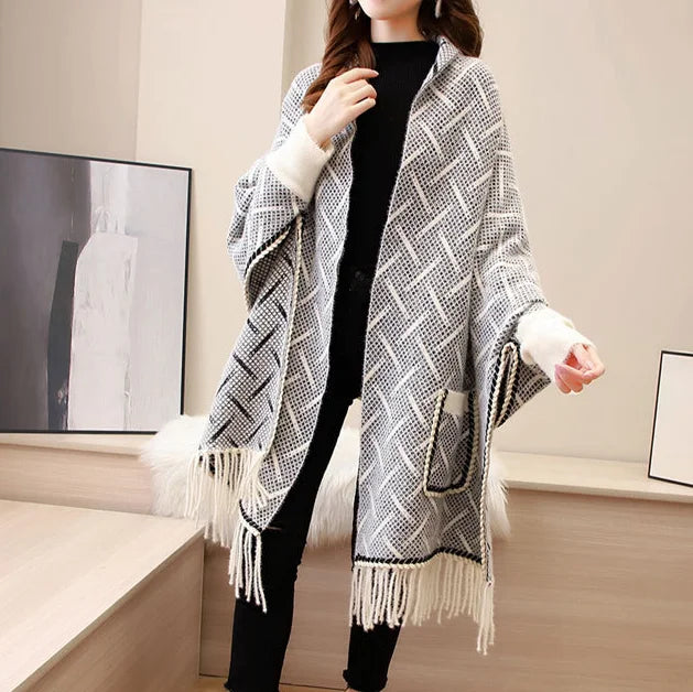 Autumn and Winter New Style Outerwear Cardigan Shawl Cape Women's Coat Plush Cape