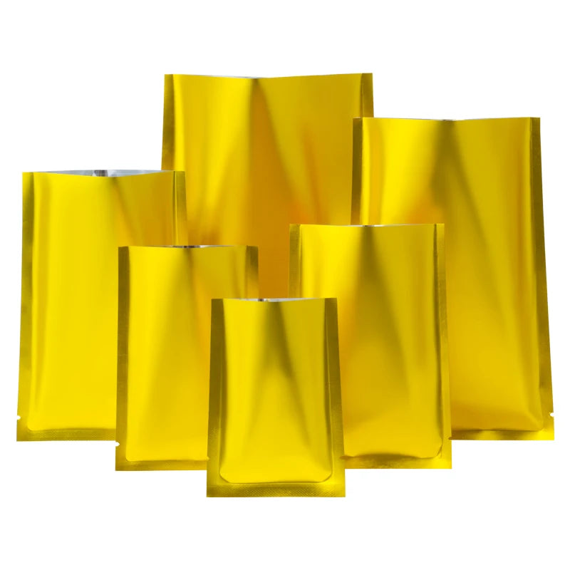 Custom Designed Three Side Heat Seal Aluminum Foil Packaging Bag Food Grade Golden Foil for Flour and Feed Low MOQ Accepted