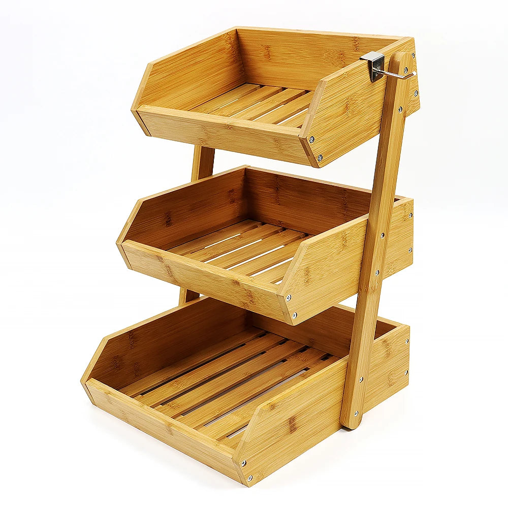 Bamboo Fruit Basket for Kitchen Countertop - 3-Tier Fruit Bowl Holder for Counter Extra Large  Wooden Fruit Stand