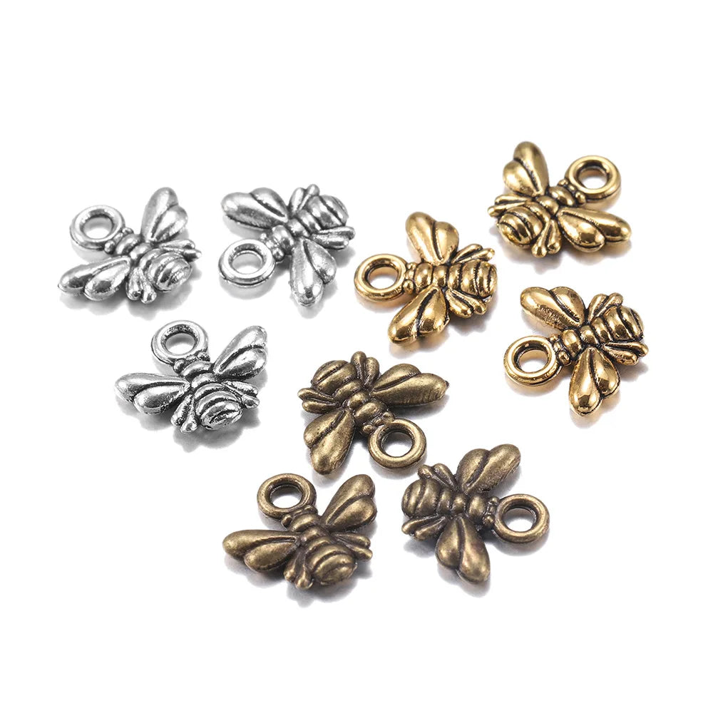 Fashion Antique Silver Brass Gold Plated Honeybee Pendants Clothes Hat Key Chain Accessories Tiny Bee Charm Pendant