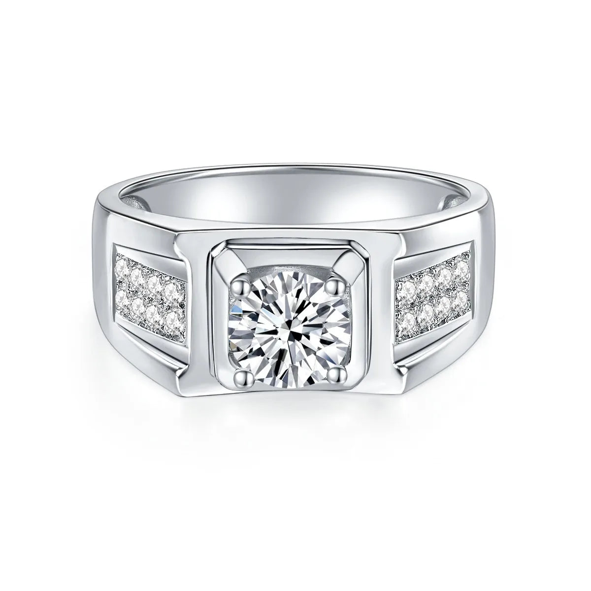 Factory Wholesale 925 Sterling Silver Original 1 Carat Round Cut Genuine Test D Color Moissanite Ring for Men Fine Jewelry