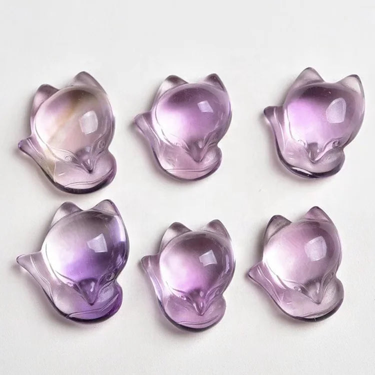 Natural Quartz Carving Animal Crystal Stone Amethyst Engraving Fox Necklace Pendant
