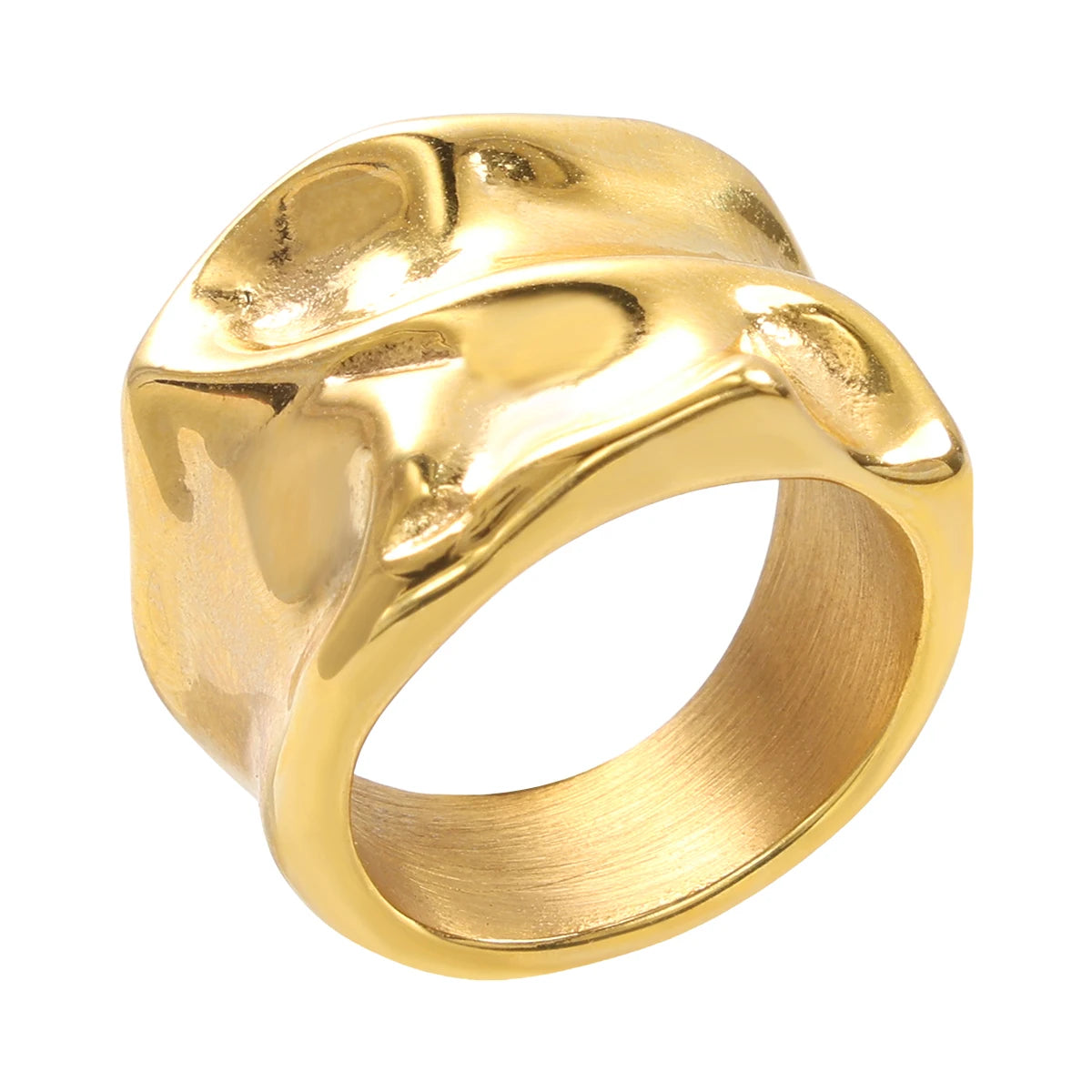 Custom Stainless Steel Jewelry Manufacturer  Fashion Charm Ring  18k Gold Plated Irregular Textured Chunky Ring for Women Unisex