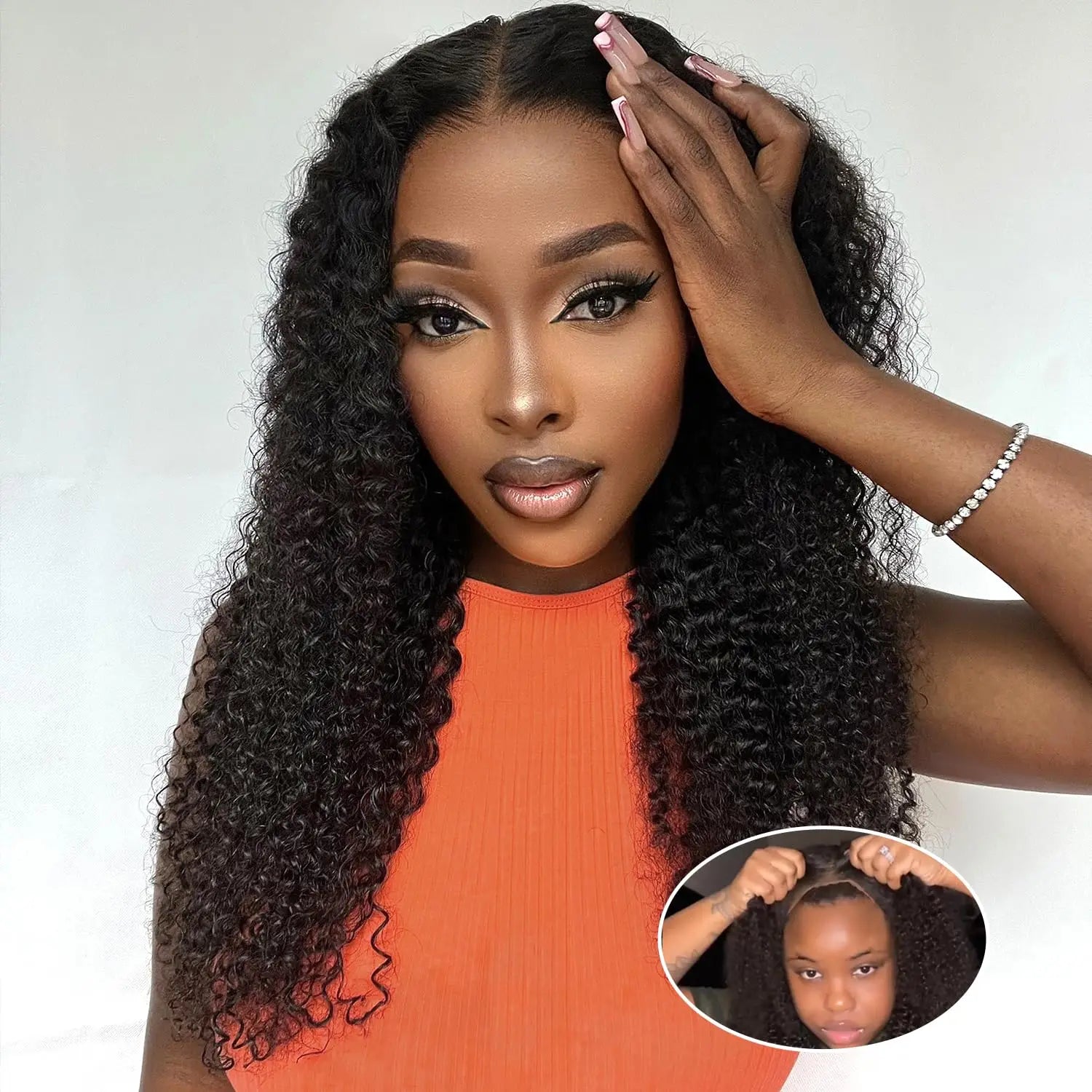 Beginner Friendly Kinky Curly Glueless Wig Cuticle Aligned Raw Indian 100% Human Hair Pre Plucked No Glue Wear and Go Wigs