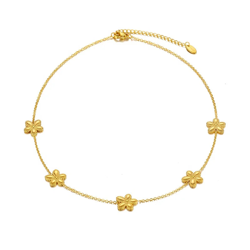 18K Gold Plated Stainless Steel Chain Link Flower Charm Necklace for Women