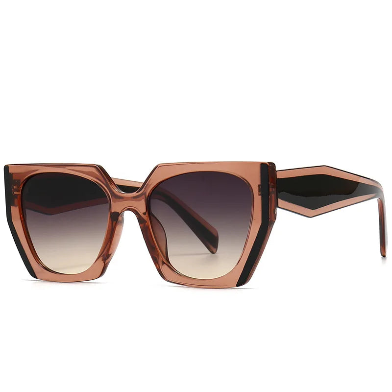 Custom Logo Luxury Fashion Oversized Sunglasses UV400 Protection Modern Unique Design Square Cat Eyes Leopard Women PC Blue Gray