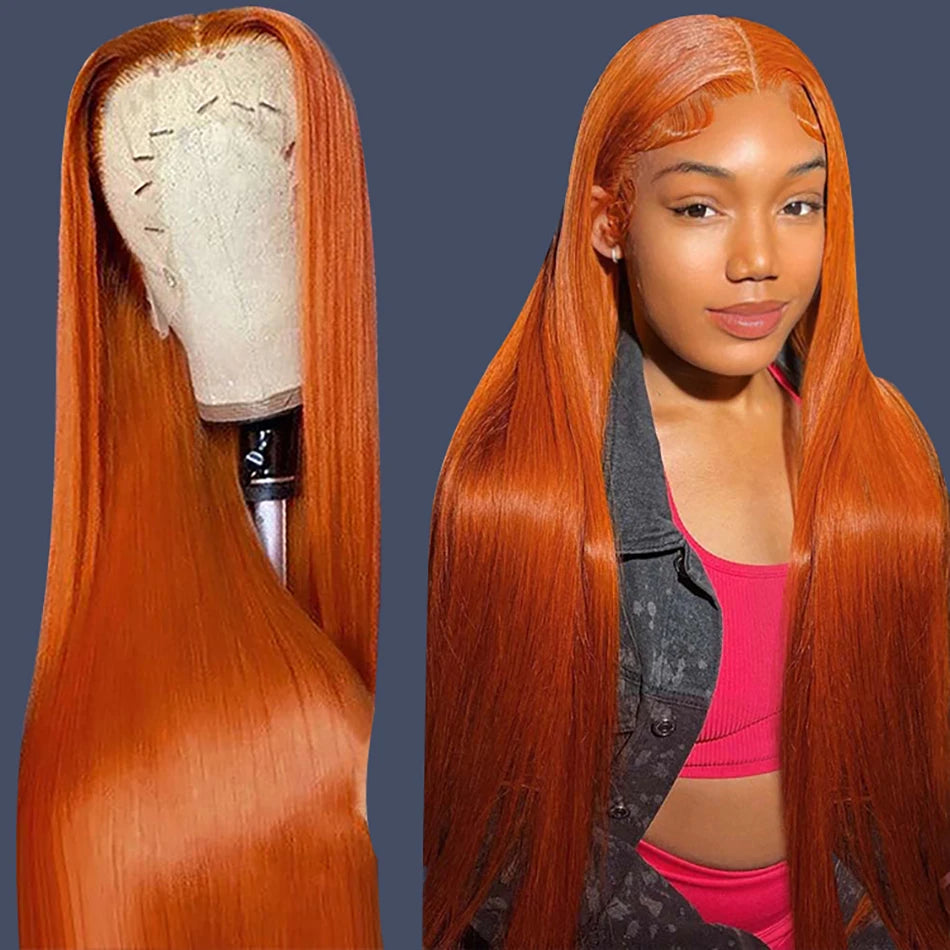 Promotion 13X4 Lace Front Wig Cheap Brazilian Human Hair Ginger Orange Color Lace Front Wigs Straight Hair Wigs for Black Women
