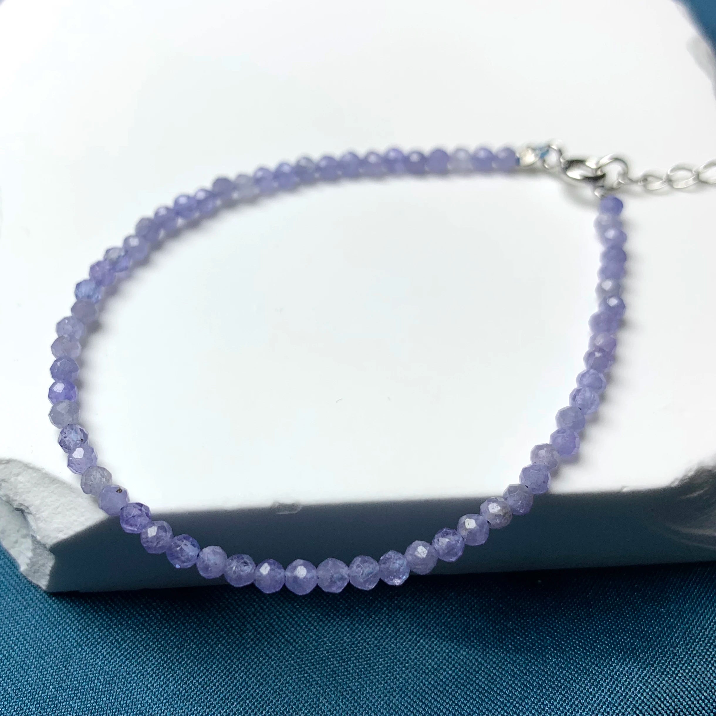 Wholesale 925 Sterling Silver Bohemian Style Bracelet 2mm Faceted Tanzanite Gemstone Beads Gold Plated Wedding Anniversary Party