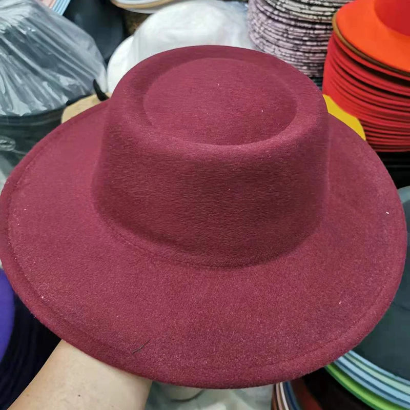 Classic Wide Brim Felt Fedora Hat Panama Women's Solid Color Women's Solid Color Flat Top Hat