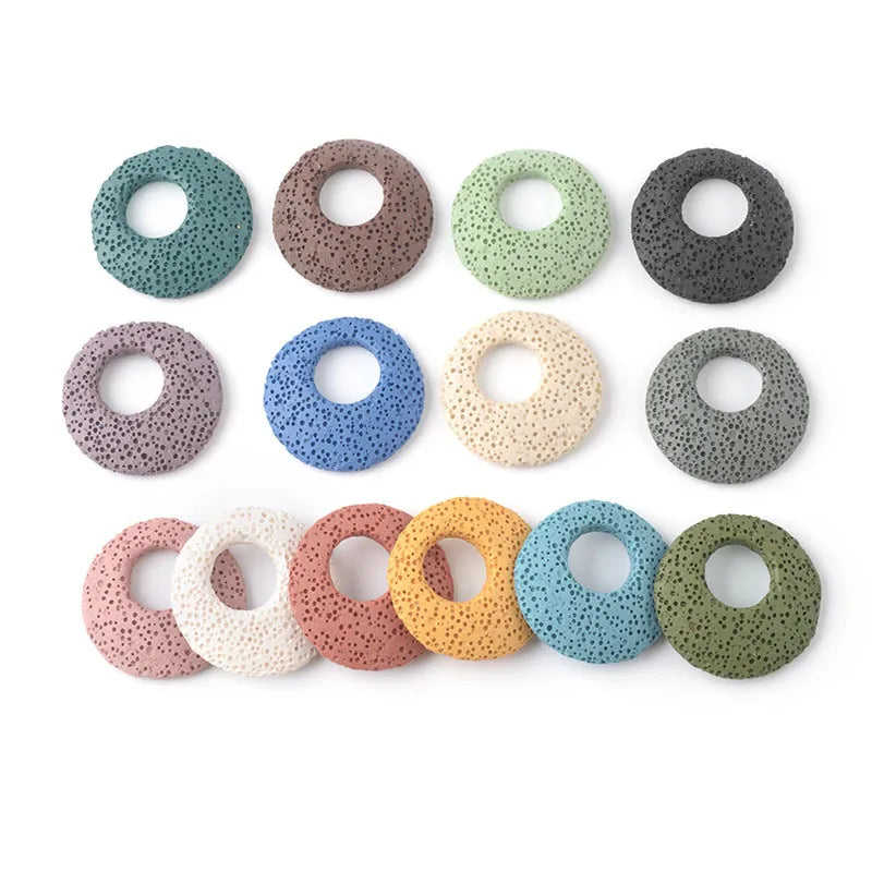 30mm Big Hole Lava Stone Crystal Donut Peace Buckle Colorful Rock Volcanic Charm Peace Buckle for DIY Jewelry Making