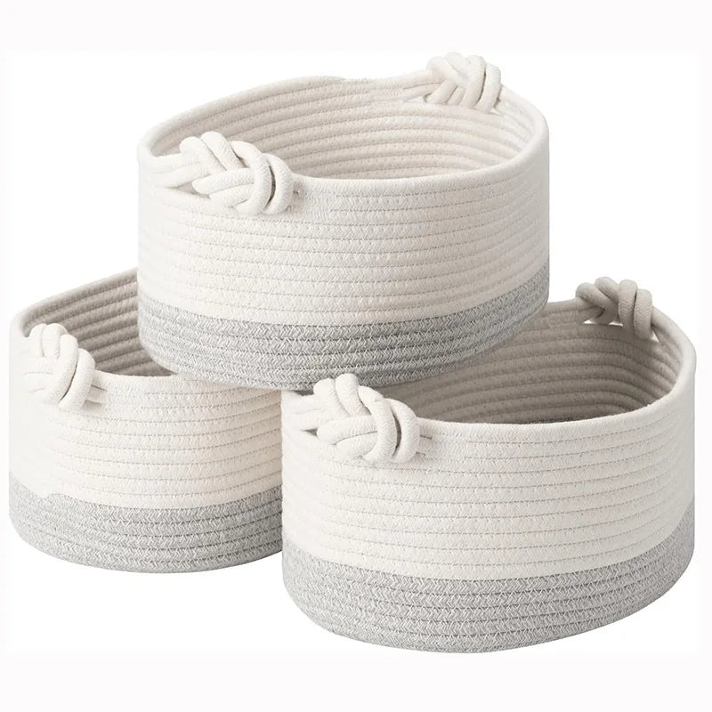 Home Cotton Rope Woven Clothes Storage Basket Large Capacity Wardrobe Storage Basket Snacks Toys Sundries Storage Basket
