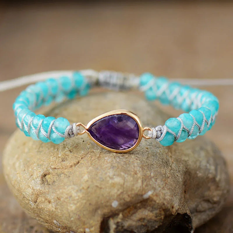 Delicate Hand Woven Bracelet Crystal Clear Natural Stone Purple Crystal Drop Blue Jade Bracelet for Women