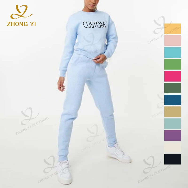 2024 Custom OEM ODM Heavyweight T-Shirt Pullover Knit Ribbed Blank Corded Crew Graphic Oversized Crewneck Women Sweatshirt Sets