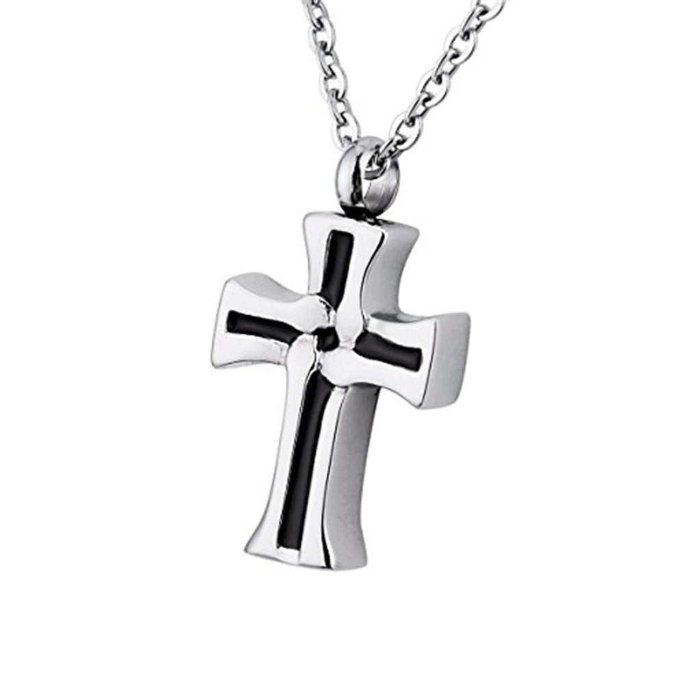Stainless Steel Cross Cremation Urn Ash Keepsake Jewelry Crucifix Urn Pendant Memorial Cross Necklace Urn Cremation for Ashes