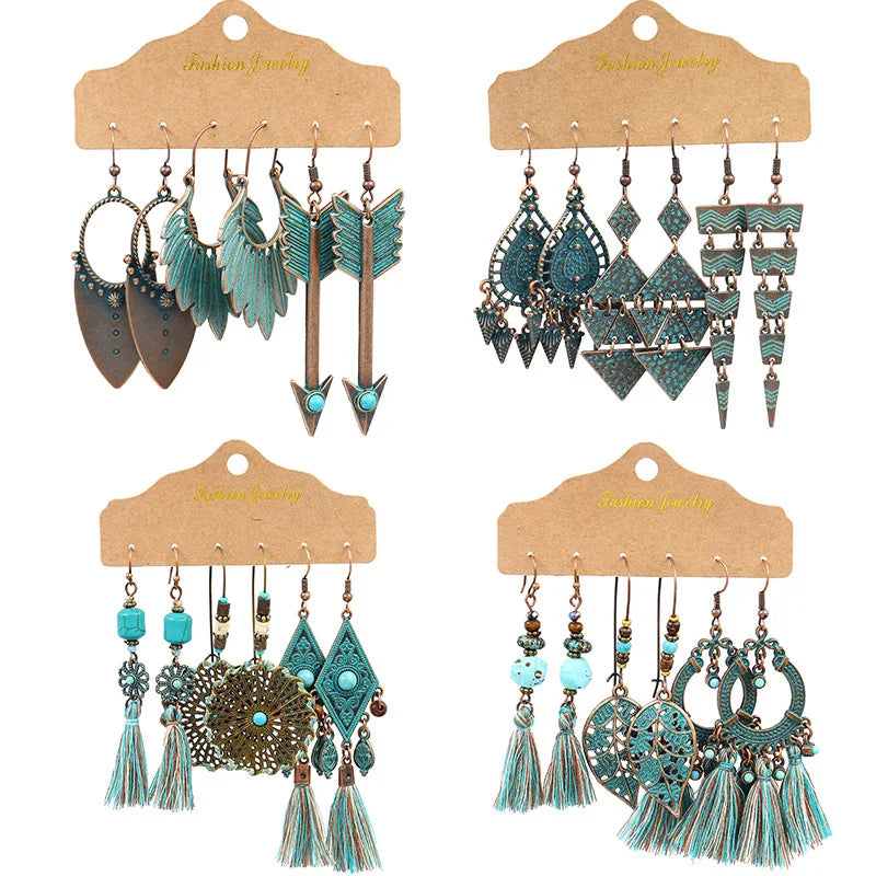 Bohemian Set Hand Woven Earrings Fringed Flower African Earrings for Women