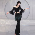High Quality Exquisite Mermaid Sequin Long Skirt Paired With Safety Shorts Pants Costumes for Belly Dance Performance Wear Set
