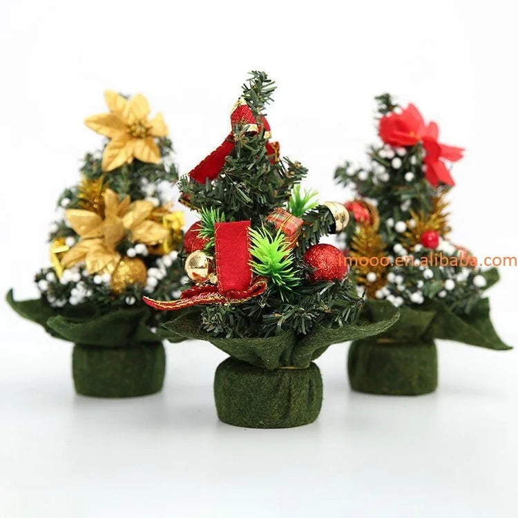 Factory Price Mini Christmas Tree Snowflakes Artificial Xmas Mini Cedar Ornaments Festival Table Miniature Home Decoration