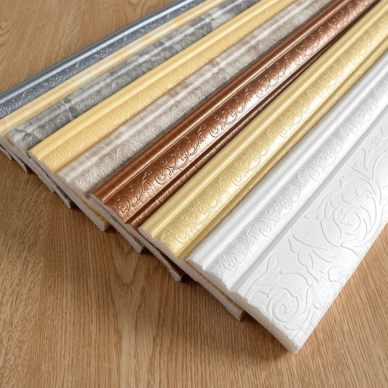 Self Adhesive 3D Baseboard Wall Sticker Decorative Waist Line Trim Strip Flexible Edge Sealing Border for Home Wall Decor