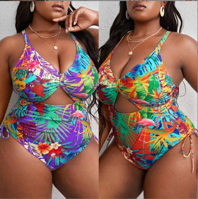 2023 New Women's One Piece Colorful Printed Swimwear Large Size Fashion Swimwear