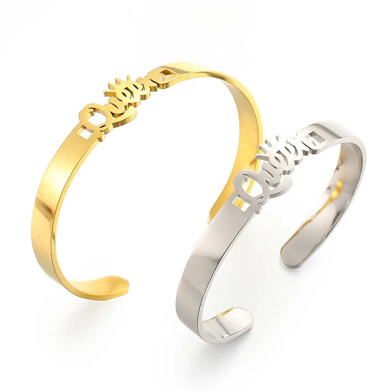 BINSHUO  Diy Bracelet De Couple Mens Letters Women Custom Name love Stainless Steel Luxurious ZIRCON Bangle