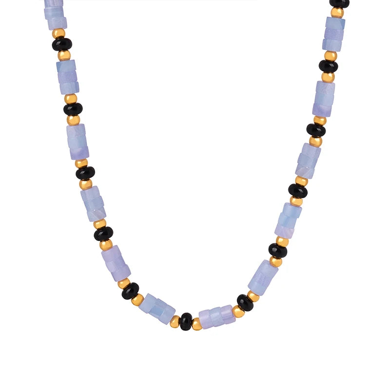 New Design Personality Fashion Trend Cylinder Stone Stainless Steel Plated Gold Collarbone Necklace for Women