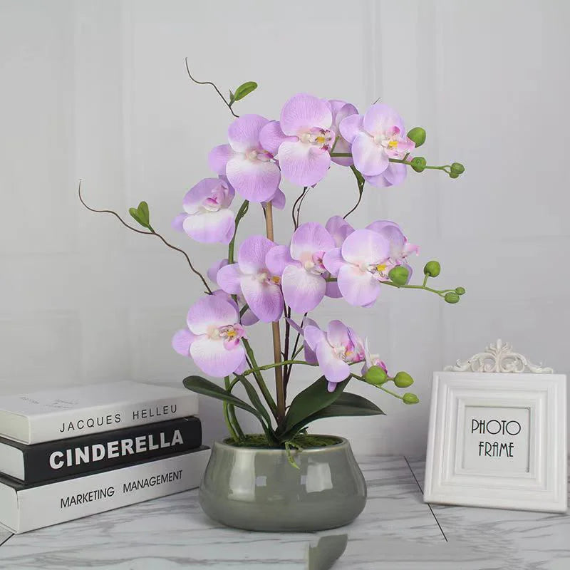 Artificial Orchid Flowers With Pot Real Touch Orchid Stems Big Blooms Orchids With Vase MegaBDM