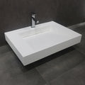 Modern Hotel Rectangular Solid Surface Wall-Hung Double Bowl Single Hole Drain Vanity Sink Wash Basin