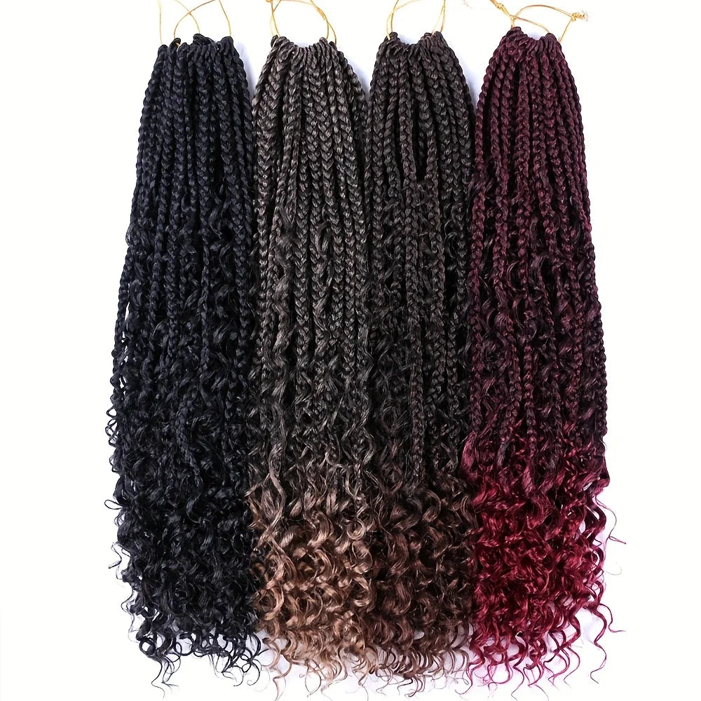 Goddess Box Braids Crochet Hair 22 Inch Faux Locs Crochet Hair Three Braids with Curly Hair