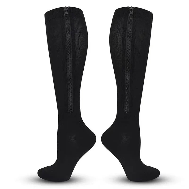 Professional Knitted Nylon Zipper Compression Socks for Running Outdoor Fitness & Cycling-Anti-Slip Calf Socks