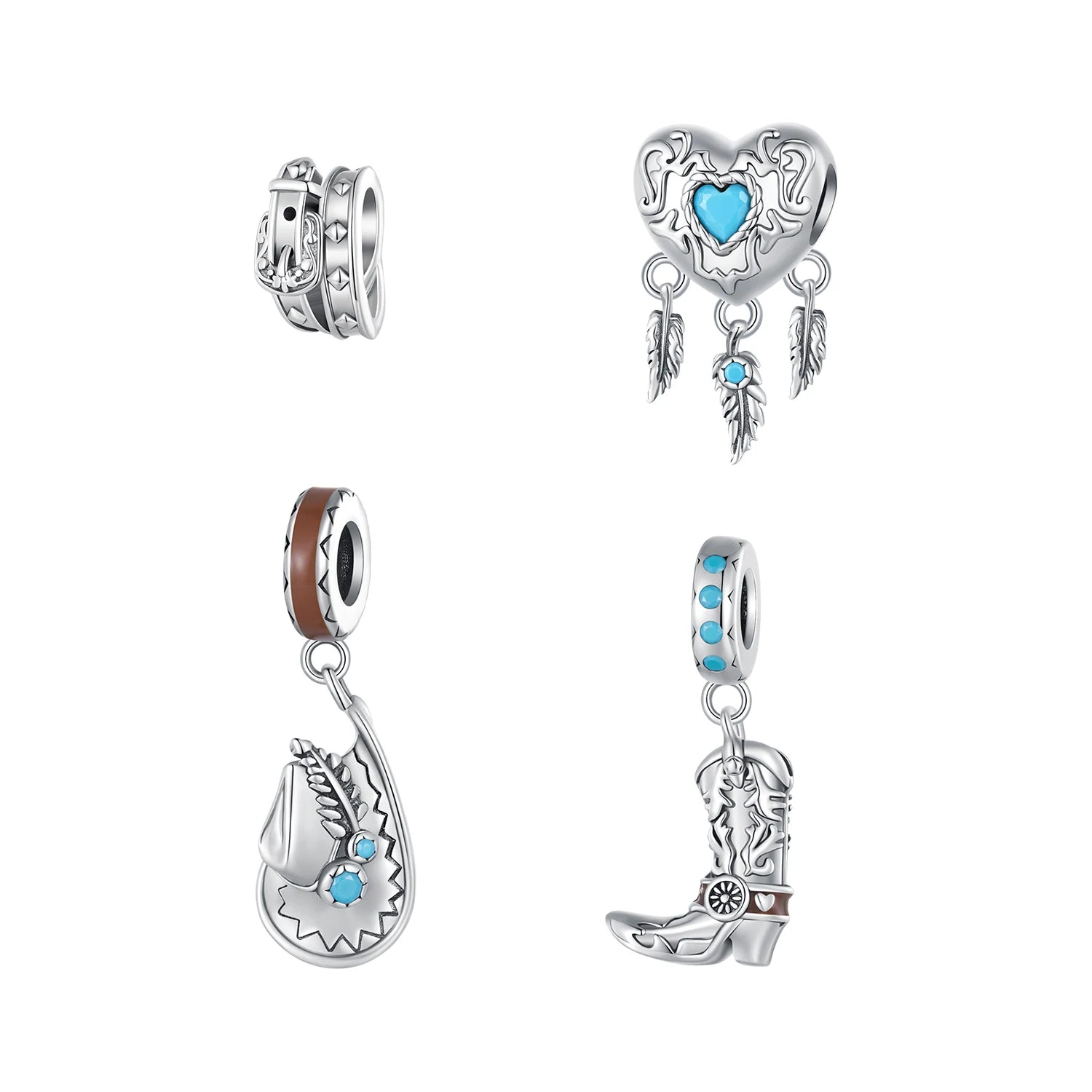 Custom Synthetic Turquoise Western Cowboy Series Bracelet Enamel Charm Necklace Diy 925 Silver Jewelry Pendants