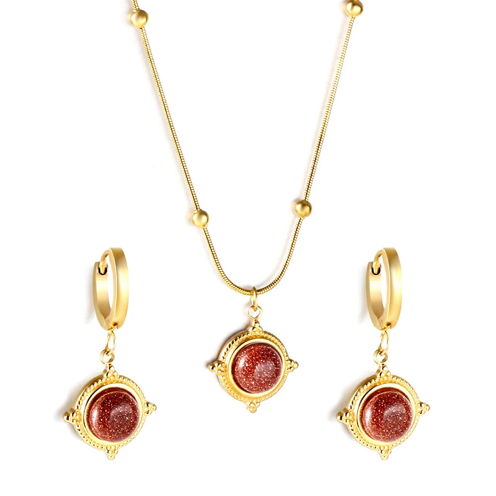 Fashion Jewelry Waterproof Gold Plated Stainless Steel Necklace and Earring Sets for Women Party Occasion